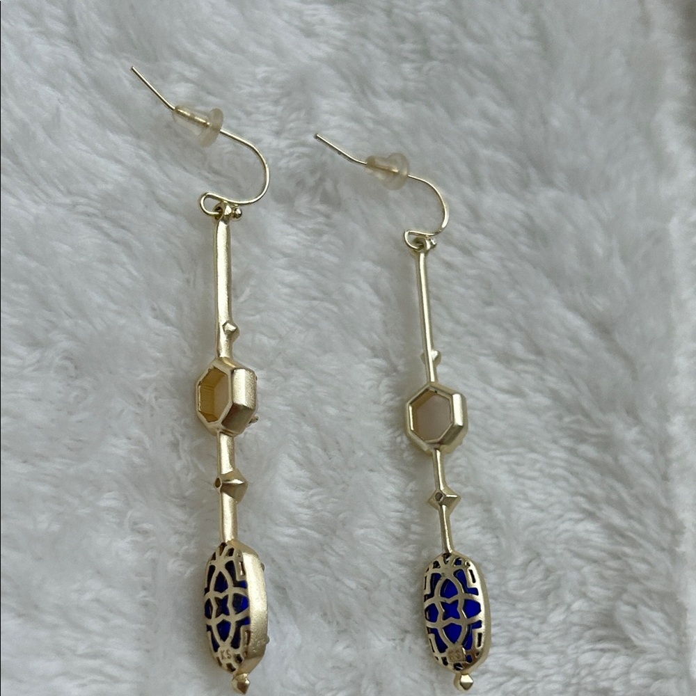 Kendra Scott Gold and Blue Dangle Earrings - Picture 4 of 6